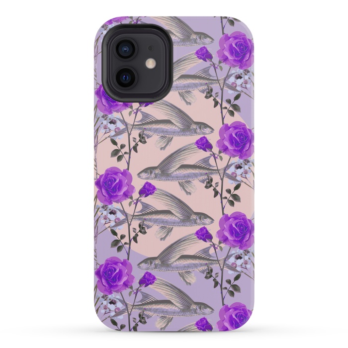 iPhone 12 mini StrongFit Floral Fishies (Purple) by Zala Farah