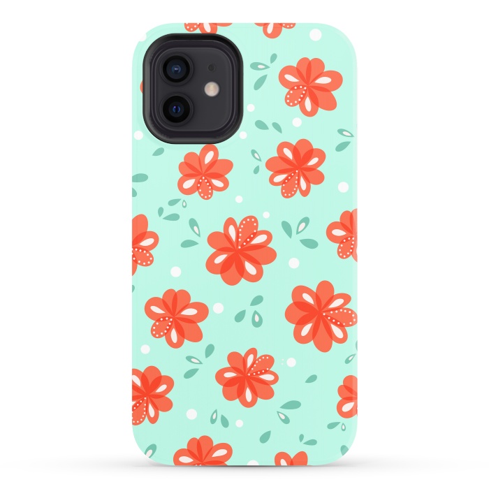 iPhone 12 StrongFit Cheerful Decorative Red Flowers Pattern by Boriana Giormova