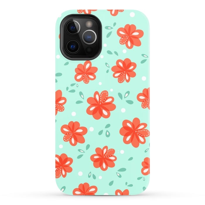 iPhone 12 Pro StrongFit Cheerful Decorative Red Flowers Pattern by Boriana Giormova