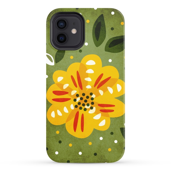iPhone 12 StrongFit Abstract Yellow Spring Flower by Boriana Giormova