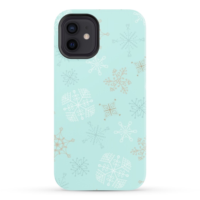 iPhone 12 StrongFit Wintery Gold Snowflakes on Blue by Paula Ohreen