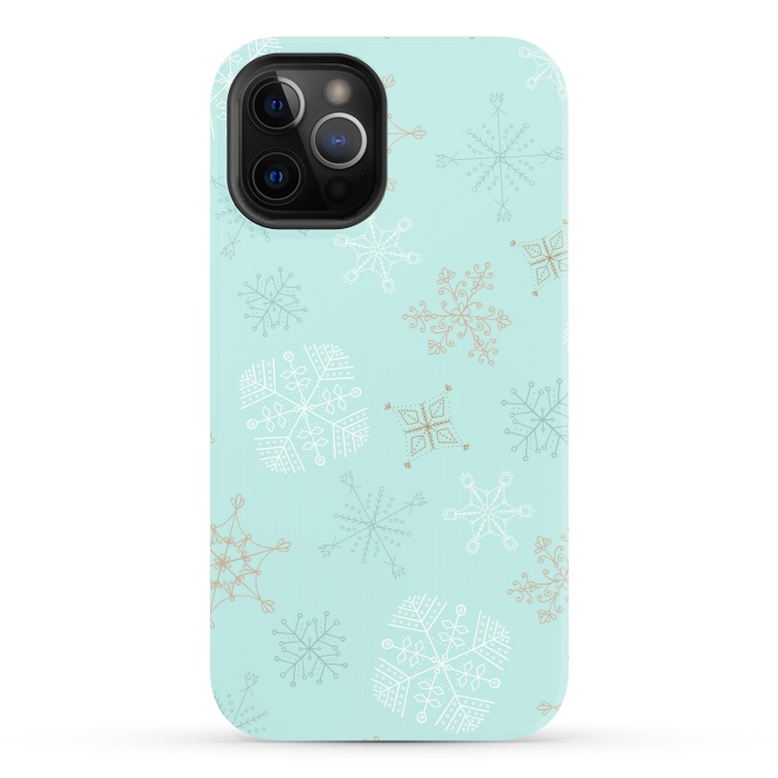 iPhone 12 Pro StrongFit Wintery Gold Snowflakes on Blue by Paula Ohreen