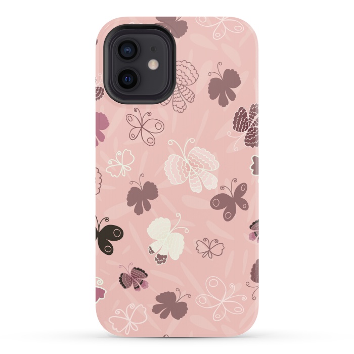 iPhone 12 StrongFit Pretty Butterflies on Pink by Paula Ohreen