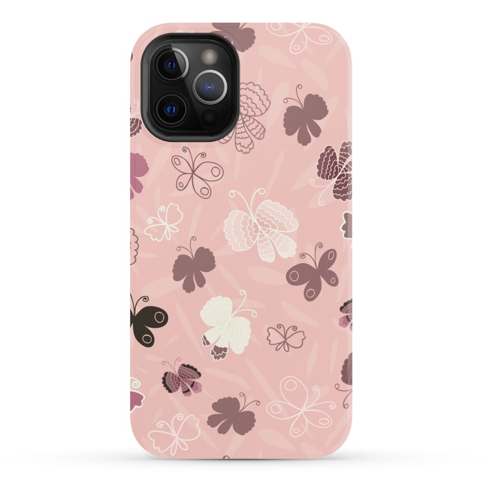 iPhone 12 Pro StrongFit Pretty Butterflies on Pink by Paula Ohreen