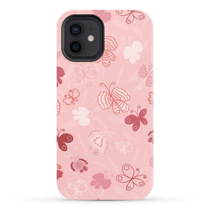 iPhone 12 StrongFit Pretty Butterflies on Light Pink by Paula Ohreen