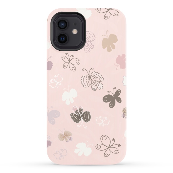 iPhone 12 StrongFit Pretty Pink and Purple Butterflies on Light Pink by Paula Ohreen