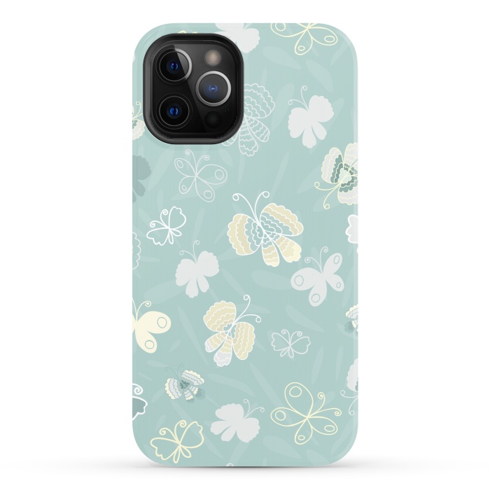 iPhone 12 Pro StrongFit Pretty Yellow and White Butterflies on Teal by Paula Ohreen
