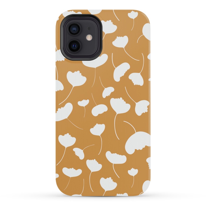 iPhone 12 mini StrongFit Fan Flowers on Mustard by Paula Ohreen