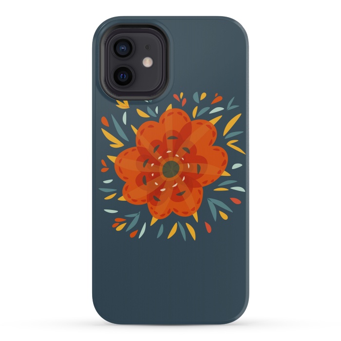 iPhone 12 mini StrongFit Decorative Whimsical Orange Flower by Boriana Giormova