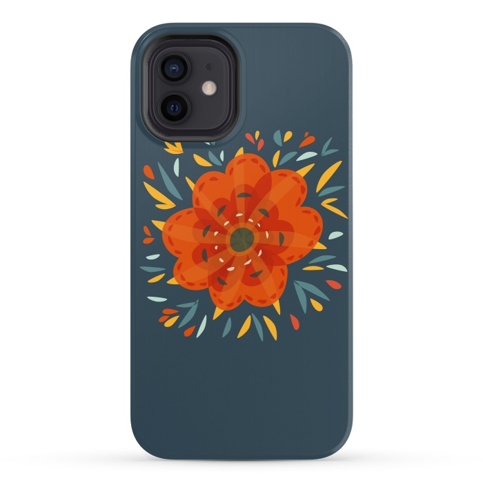 iPhone 12 StrongFit Decorative Whimsical Orange Flower by Boriana Giormova