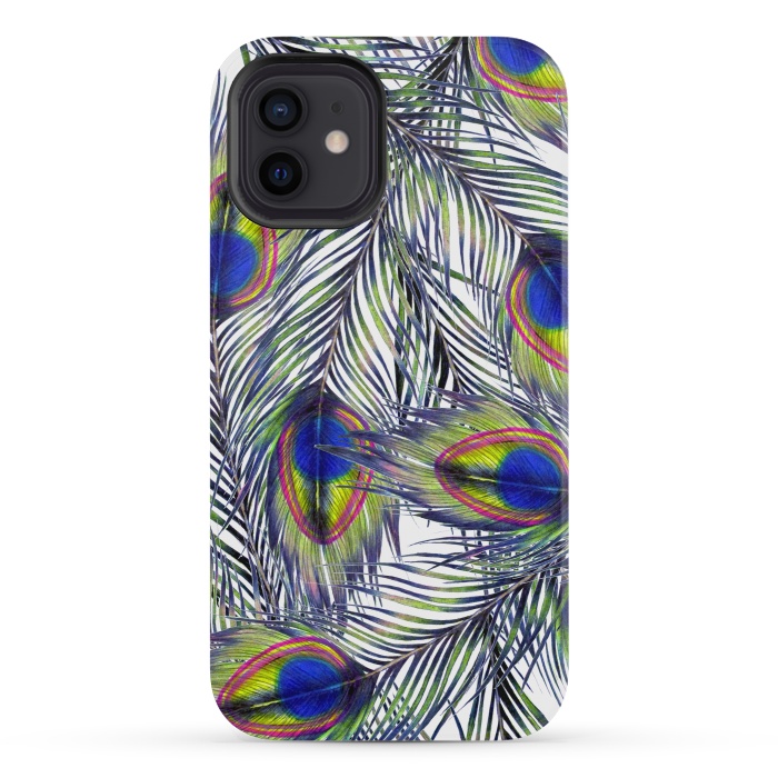 iPhone 12 mini StrongFit Peacock Feathers Pattern by ECMazur 