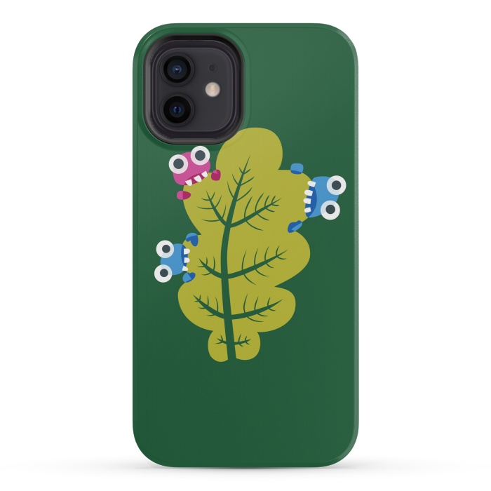 iPhone 12 mini StrongFit Cute Cartoon Bugs Eat Green Leaf by Boriana Giormova