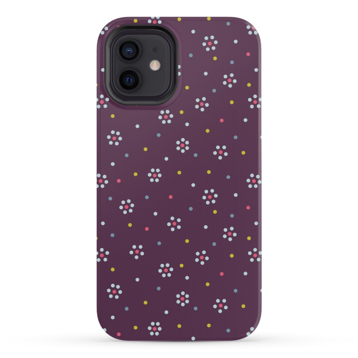 iPhone 12 mini StrongFit Flowers Made Of Dots Pattern On Purple by Boriana Giormova