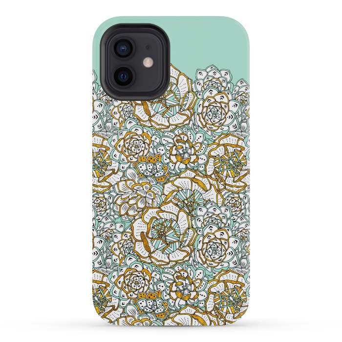 iPhone 12 mini StrongFit Mint Succulents by Pom Graphic Design