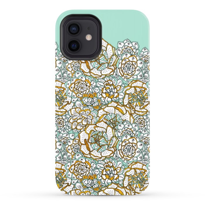 iPhone 12 StrongFit Mint Succulents by Pom Graphic Design