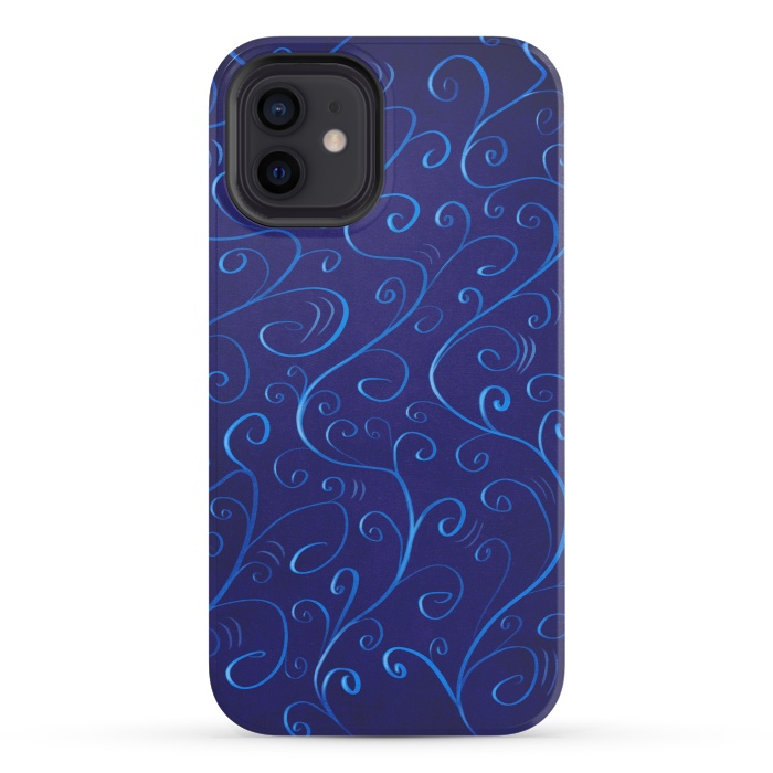 iPhone 12 mini StrongFit Beautiful Glowing Blue Swirls by Boriana Giormova