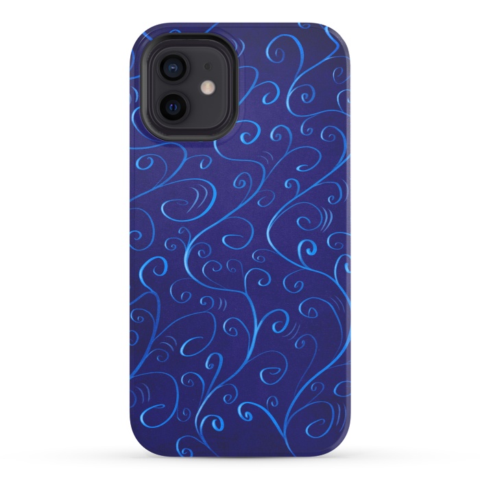 iPhone 12 StrongFit Beautiful Glowing Blue Swirls by Boriana Giormova