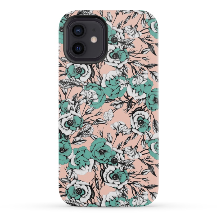 iPhone 12 mini StrongFit Blue and pink floral by Mmartabc