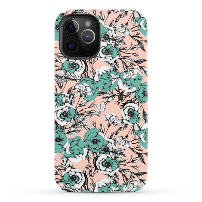iPhone 12 Pro StrongFit Blue and pink floral by Mmartabc