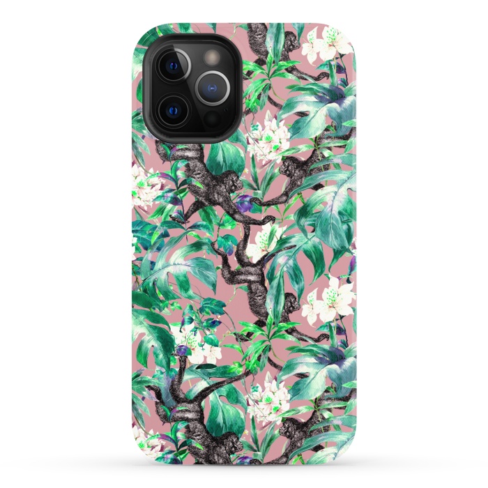 iPhone 12 Pro StrongFit Monkeys in the flowery jungle I by Mmartabc