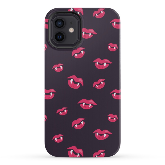 iPhone 12 mini StrongFit Pink Vampire Lips And Fangs Pattern by Boriana Giormova