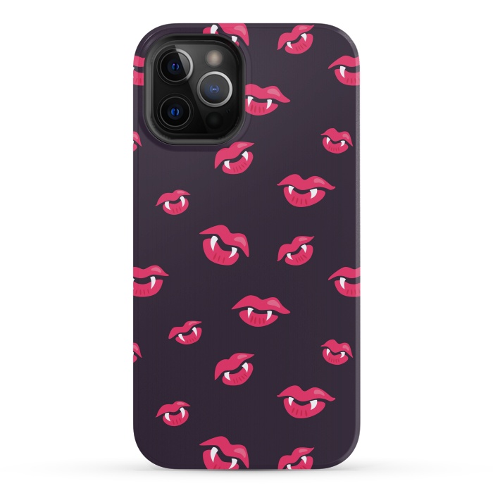 iPhone 12 Pro StrongFit Pink Vampire Lips And Fangs Pattern by Boriana Giormova
