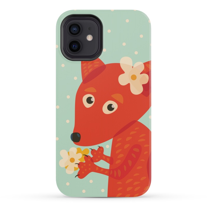 iPhone 12 mini StrongFit Cute Fox With Flowers by Boriana Giormova