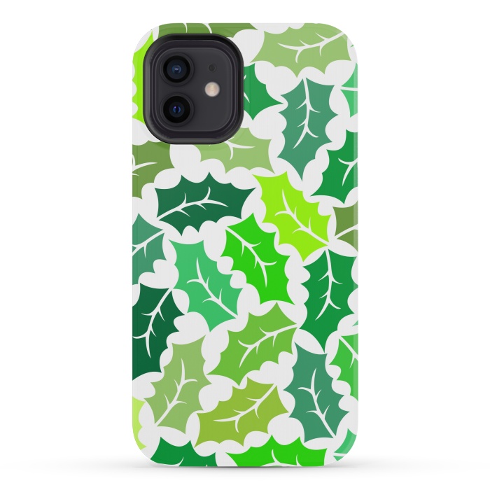 iPhone 12 mini StrongFit Green Leaves Pattern by Dhruv Narelia