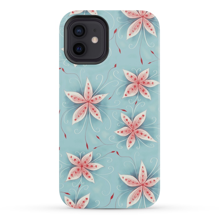 iPhone 12 mini StrongFit Beautiful Abstract Flowers In Red And White by Boriana Giormova