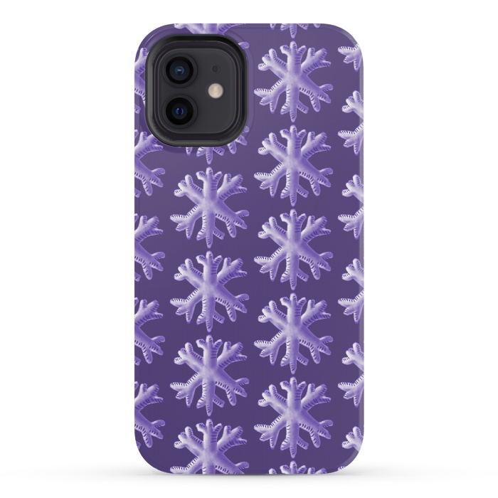 iPhone 12 mini StrongFit Ultra Violet Fluffy Snowflake Pattern by Boriana Giormova
