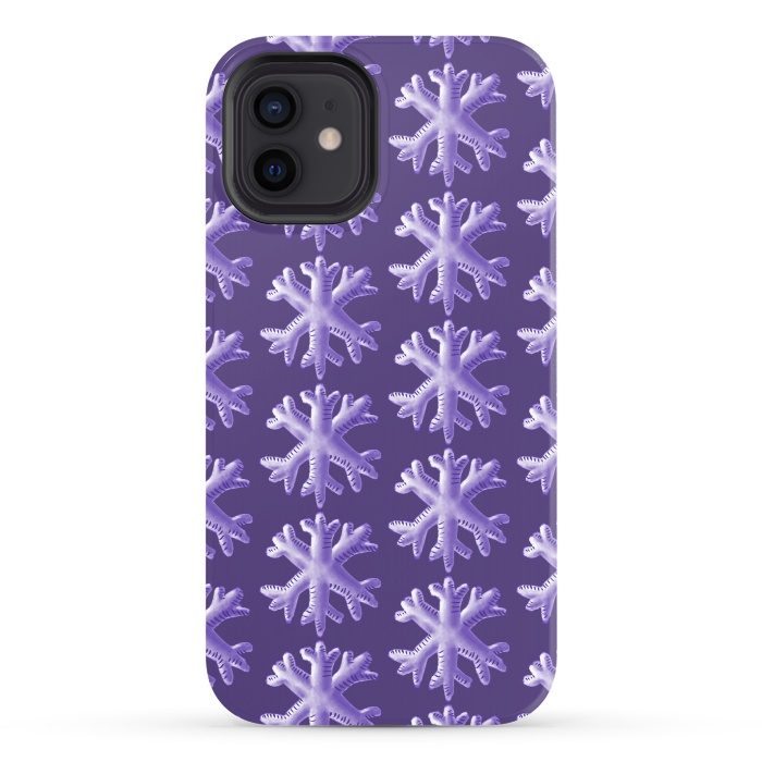 iPhone 12 StrongFit Ultra Violet Fluffy Snowflake Pattern by Boriana Giormova