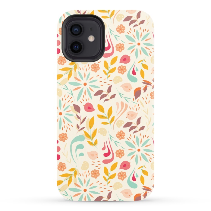 iPhone 12 StrongFit Birds and Flowers Beige by Jelena Obradovic