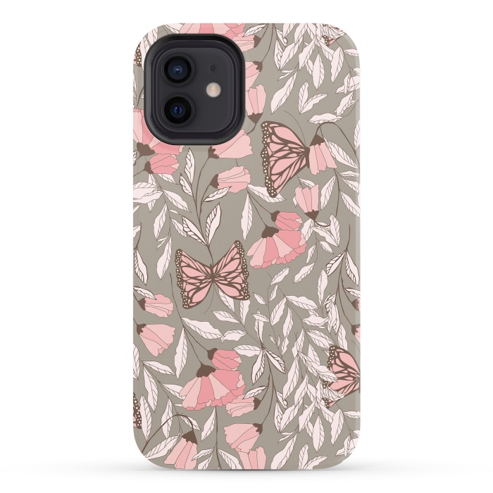 iPhone 12 StrongFit Romantic Butterflies Gray by Jelena Obradovic