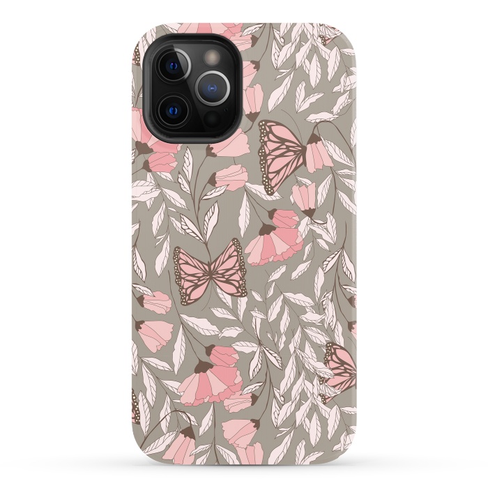 iPhone 12 Pro StrongFit Romantic Butterflies Gray by Jelena Obradovic