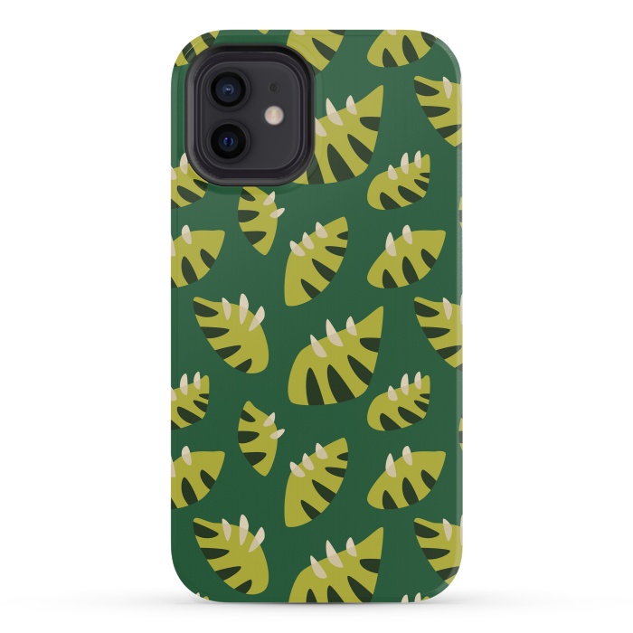 iPhone 12 mini StrongFit Clawed Abstract Green Leaf Pattern by Boriana Giormova