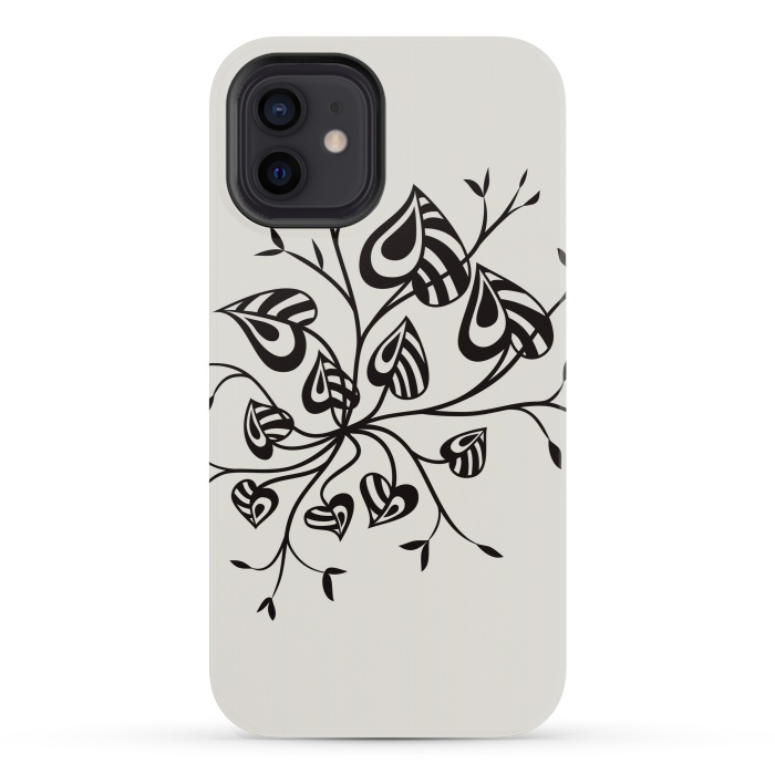 iPhone 12 mini StrongFit Abstract Black And White Floral With Pointy Leaves by Boriana Giormova
