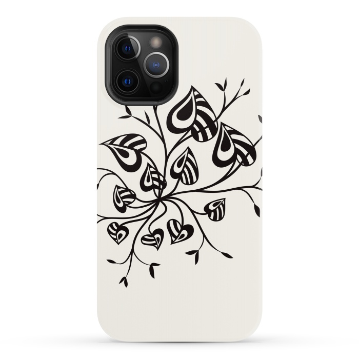 iPhone 12 Pro StrongFit Abstract Black And White Floral With Pointy Leaves by Boriana Giormova