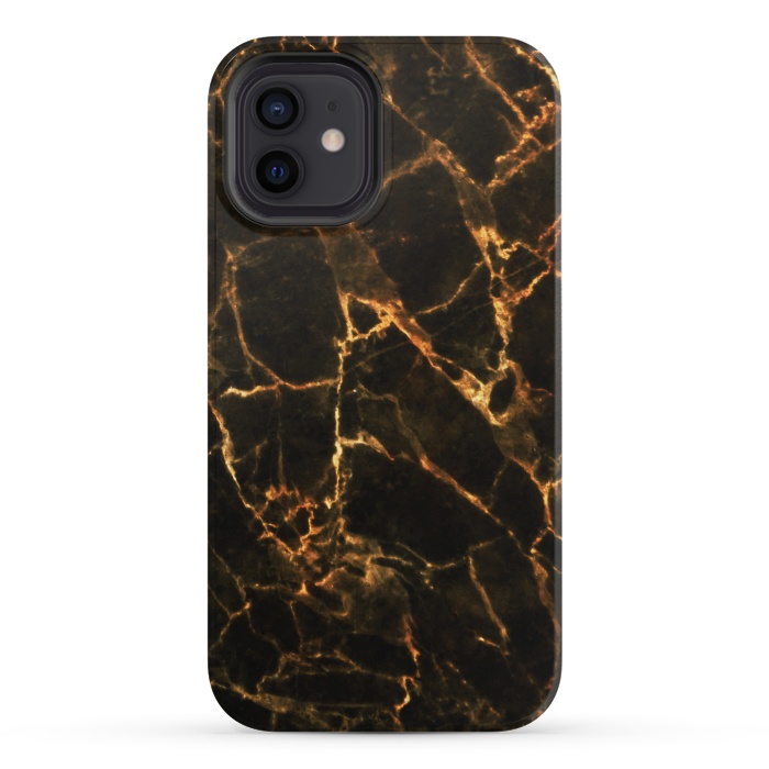 iPhone 12 mini StrongFit Black marble with golden cracks by Oana 
