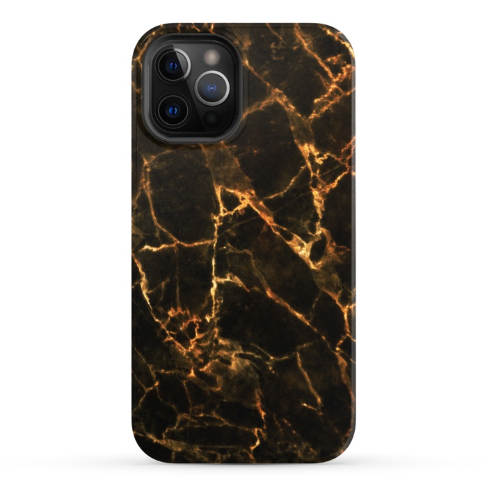 iPhone 12 Pro StrongFit Black marble with golden cracks by Oana 