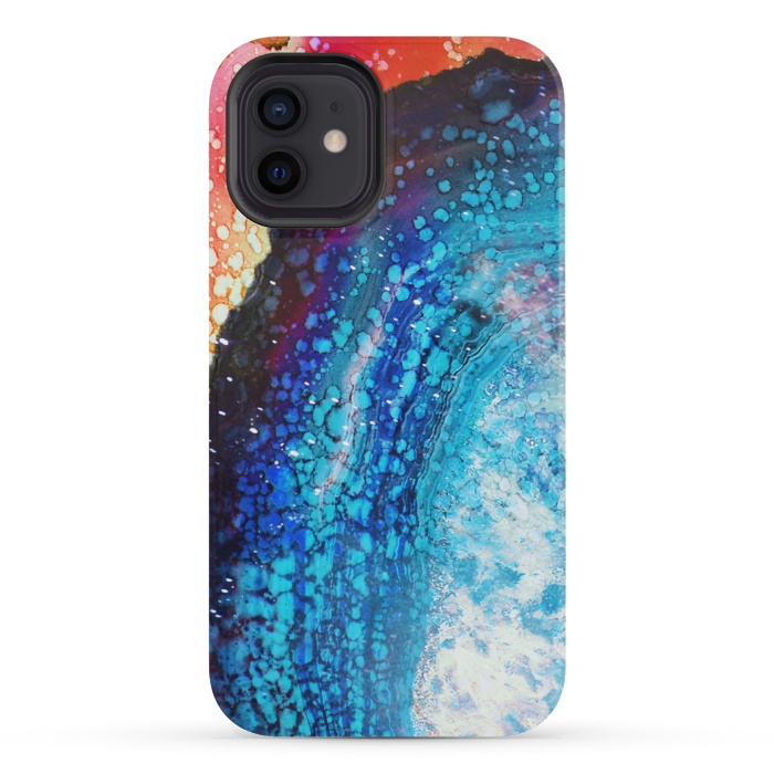 iPhone 12 mini StrongFit Paint splattered marble blue red by Oana 