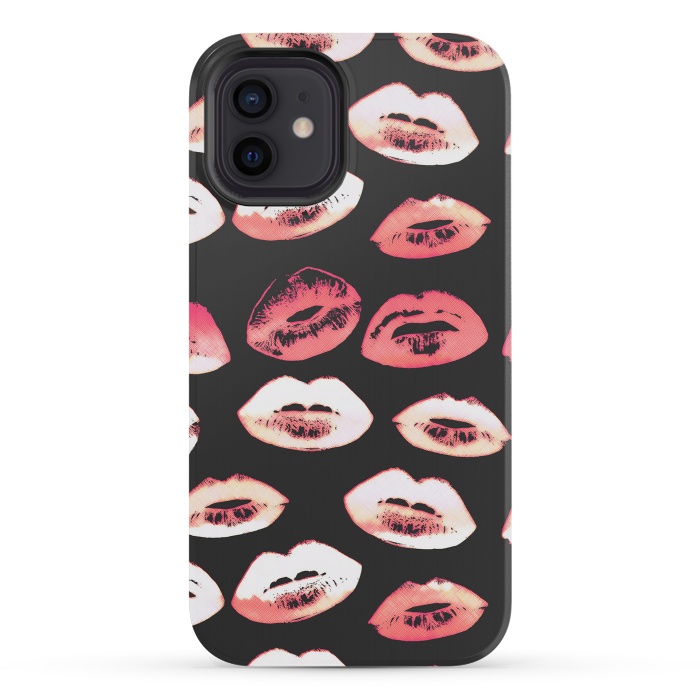iPhone 12 mini StrongFit Red pink lipstick kisses by Oana 