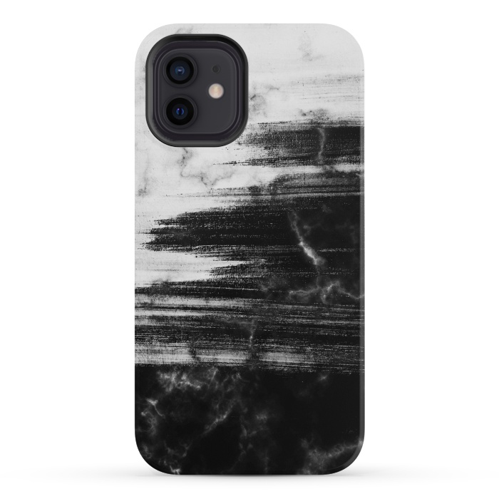 iPhone 12 mini StrongFit Scratched half black half white brushed marble by Oana 
