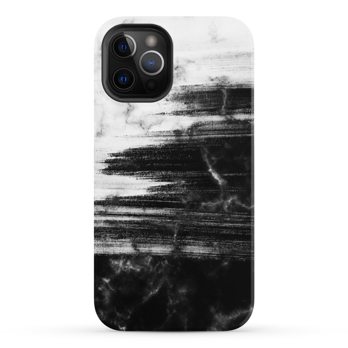 iPhone 12 Pro StrongFit Scratched half black half white brushed marble by Oana 