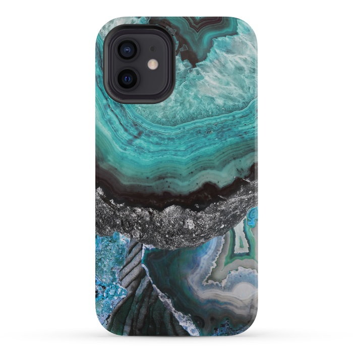iPhone 12 mini StrongFit Blue turquoise agate marble close up by Oana 