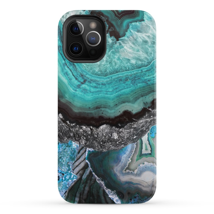iPhone 12 Pro StrongFit Blue turquoise agate marble close up by Oana 