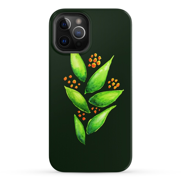 iPhone 12 Pro StrongFit Abstract watercolor green plant with orange berries by Boriana Giormova