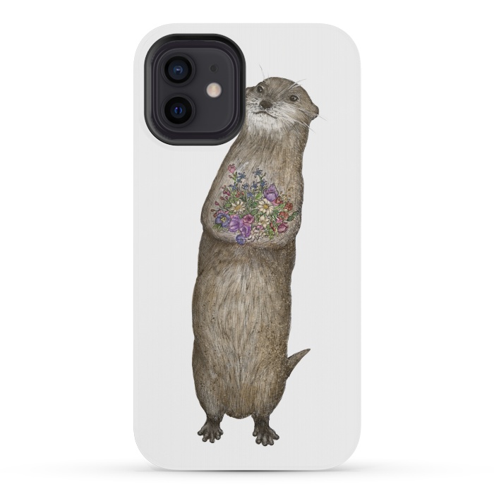 iPhone 12 mini StrongFit Otter and Flowers by ECMazur 