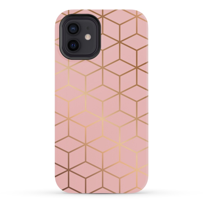 iPhone 12 mini StrongFit Pink & Gold Geometry 011 by Jelena Obradovic