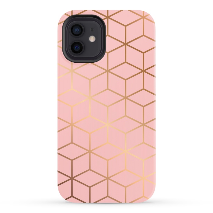 iPhone 12 StrongFit Pink & Gold Geometry 011 by Jelena Obradovic