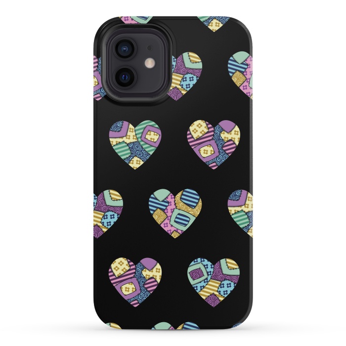iPhone 12 mini StrongFit patchwork heart pattern by Laura Nagel